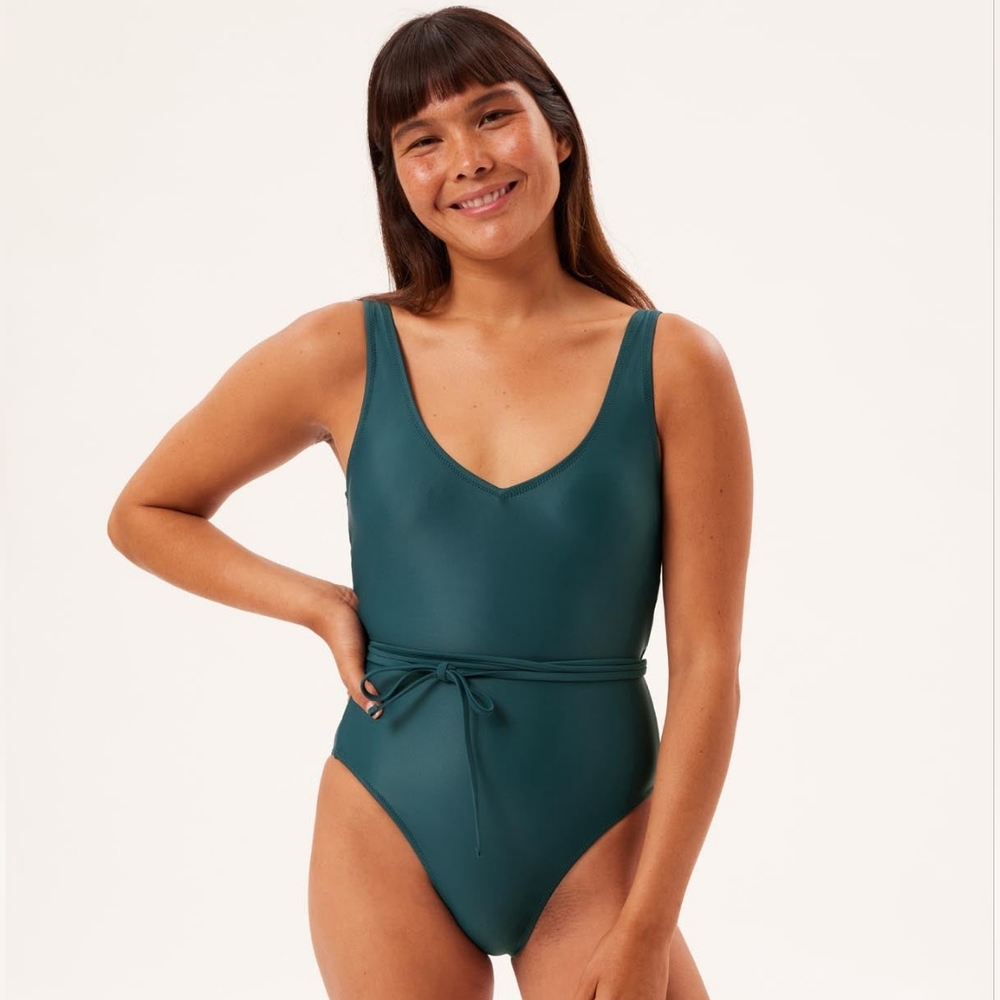 Girlfriend Collective Sea Isla Wrap Tie One Piece Swimsuit Size Large